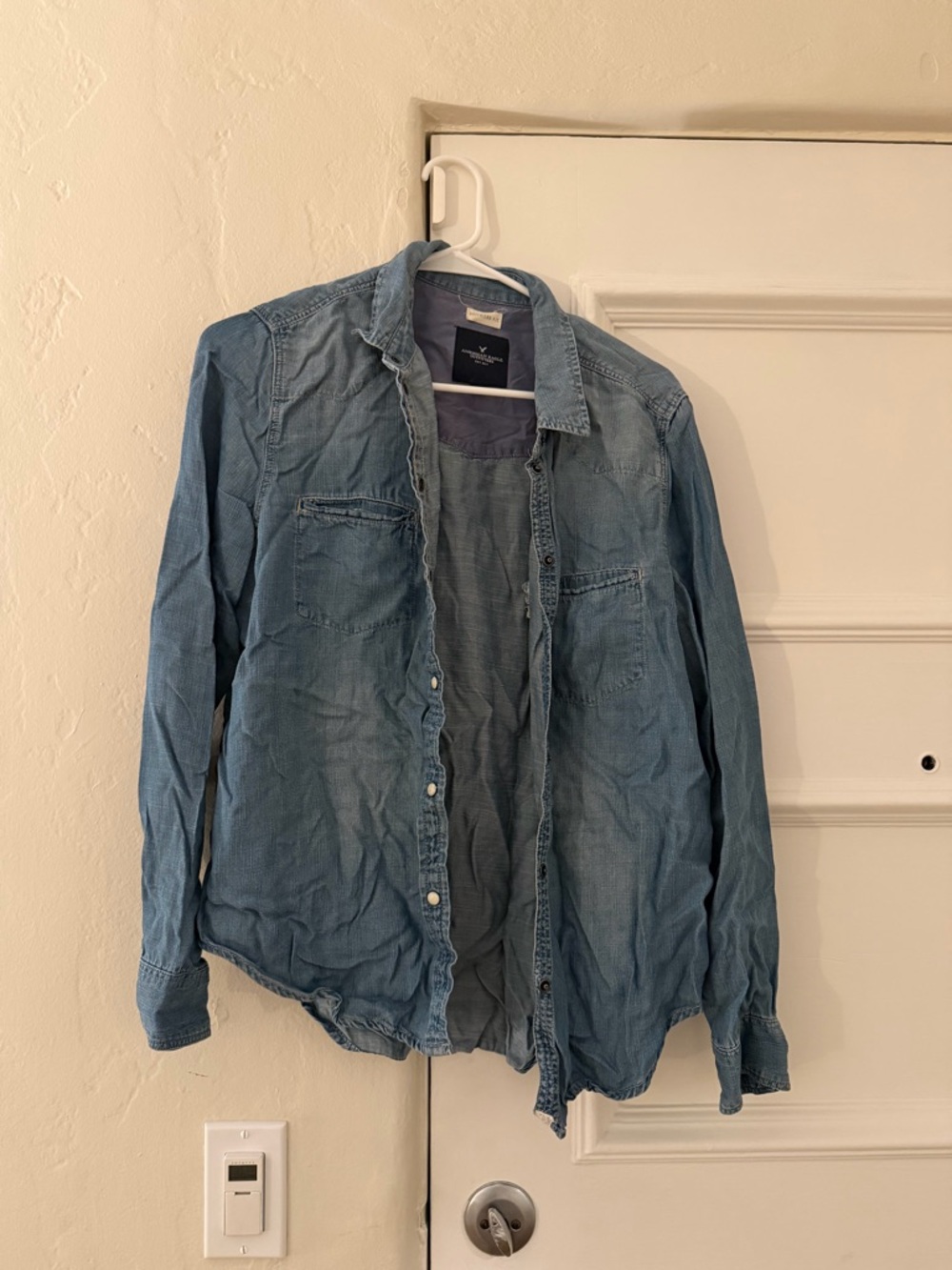 American Eagle Outfitters Light Blue Denim Button-Down Shirt